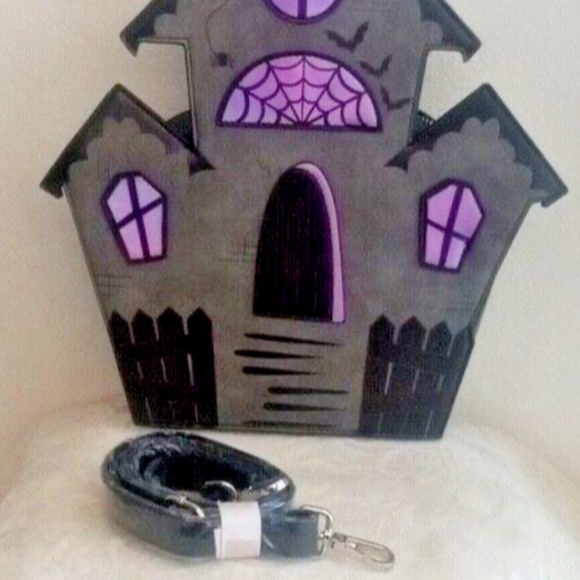 Black Haunted House Crossbody Bag Welcoming Haunts Halloween  New - Picture 2 of 4